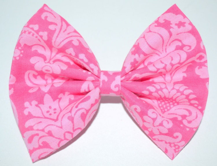 Pink Damask Print Hair Bow