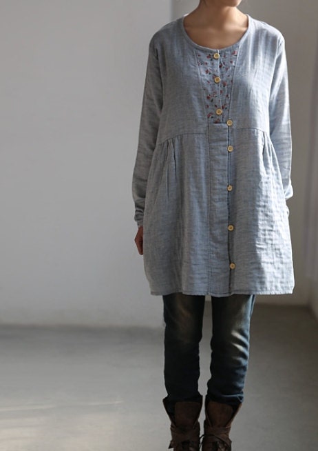 Worthy of love/ Light blue Shirt dress/ single breasted doll dress/ long sleeved gown