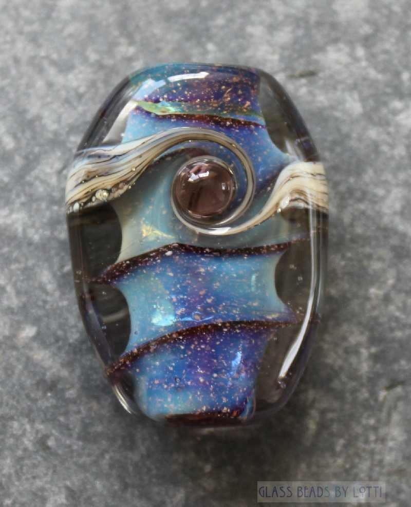 Handmade lampwork focal bead 'Iridescent  Sparkly blues'.  SRA