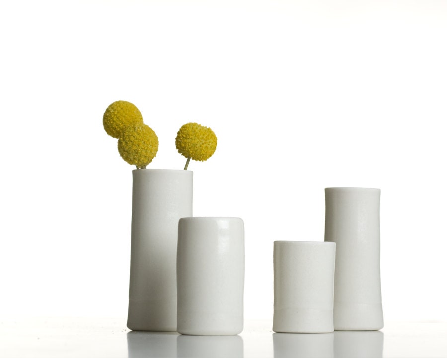 Porcelain Vases - Set of Four Modern Handmade Bud Vases