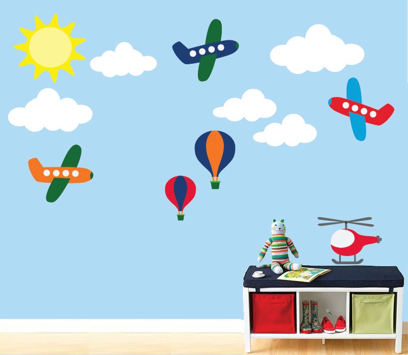 Airplanes Hot Air Balloons Clouds FABRIC WALL DECAL