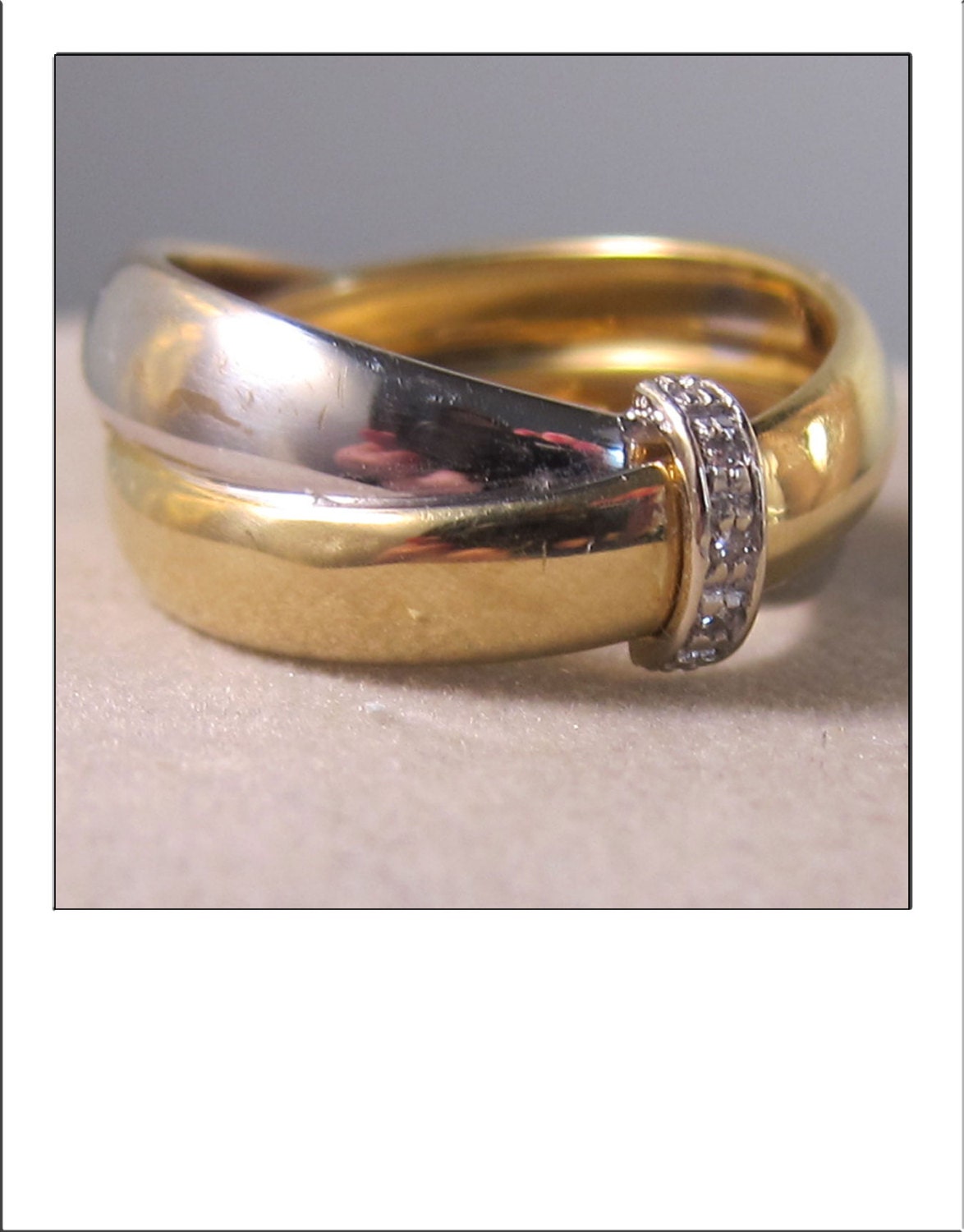 Vintage 18k Two Tone Gold Wide Diamond Band - Italy Milor