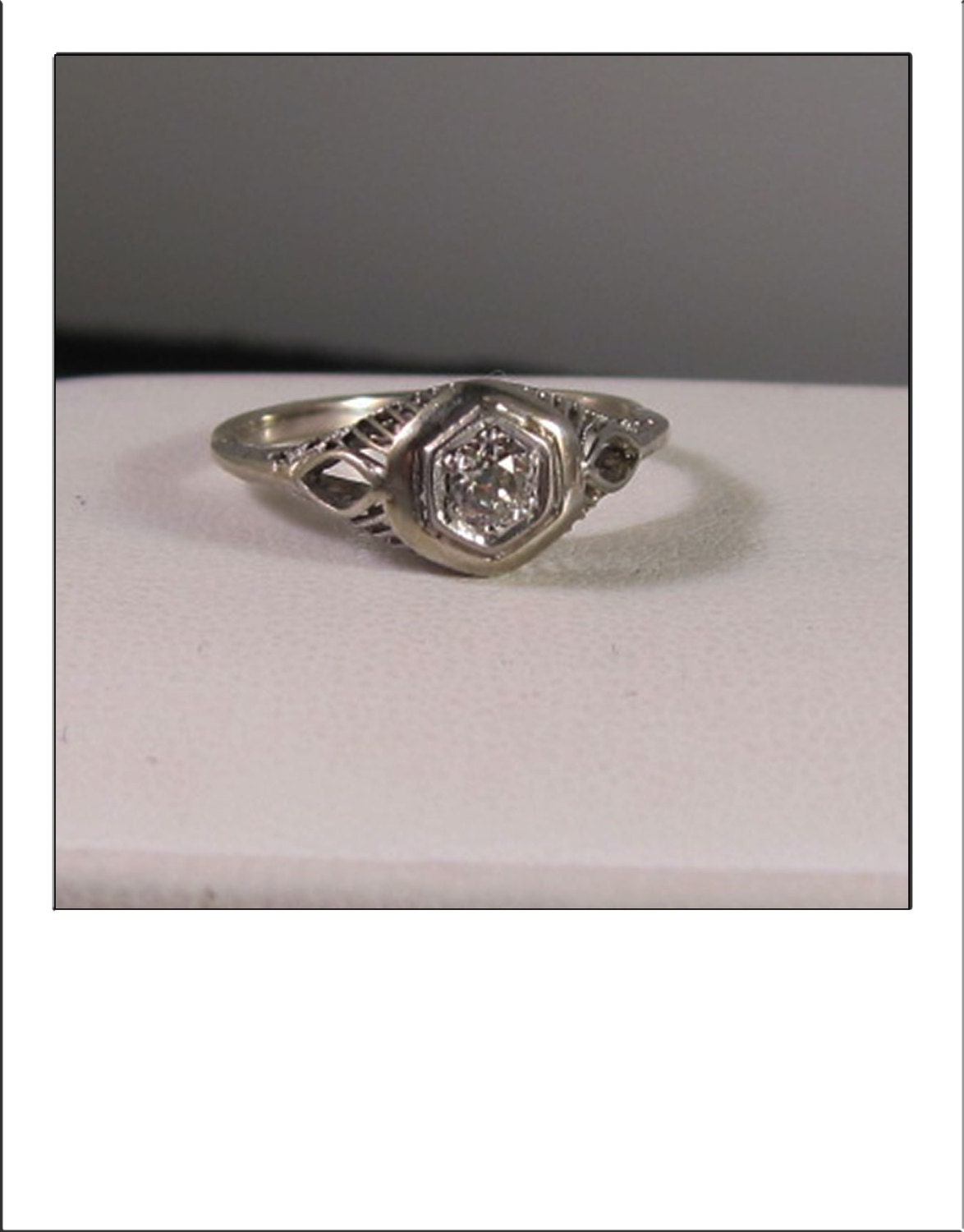 Antique Art Deco 14k .25 Ct. Old Mine Cut Diamond Filigree Engagement Ring - size 8