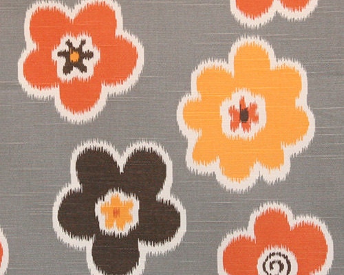 Ikat Petals Home Decor Fabric - Grey, Brown, Orange, and Cream