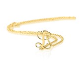 Monogram Necklace 0.7"- Sideways Initial Monogram Pendant - 925 Sterling silver plated in 18k Gold