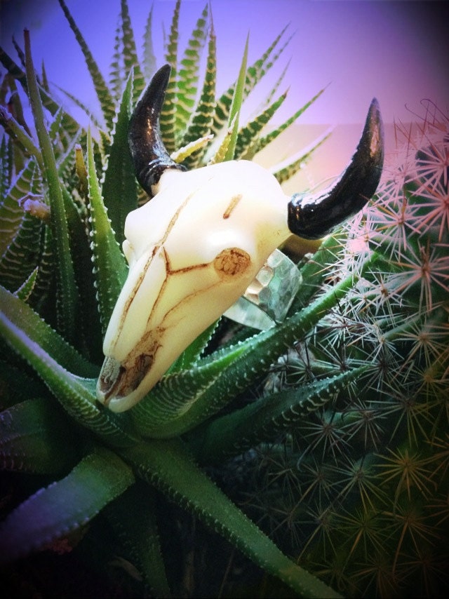 Tribal Bison Skull Sterling Silver Ring