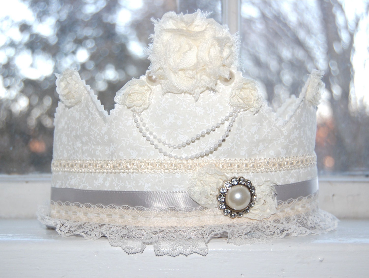 Ivory Birthday Crown - Party Hat - Photo Prop -  Couture Crown - Princess Dress Up - Birthday Hat