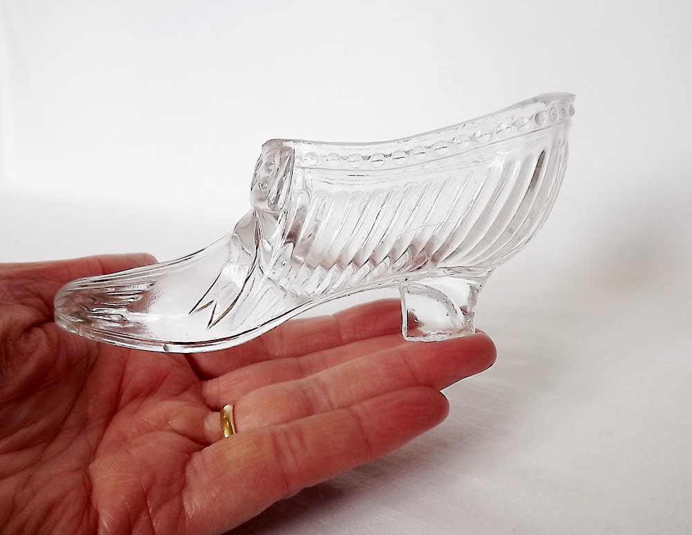 Antique Victorian Sowerby's glass shoe, glass slipper, 1887