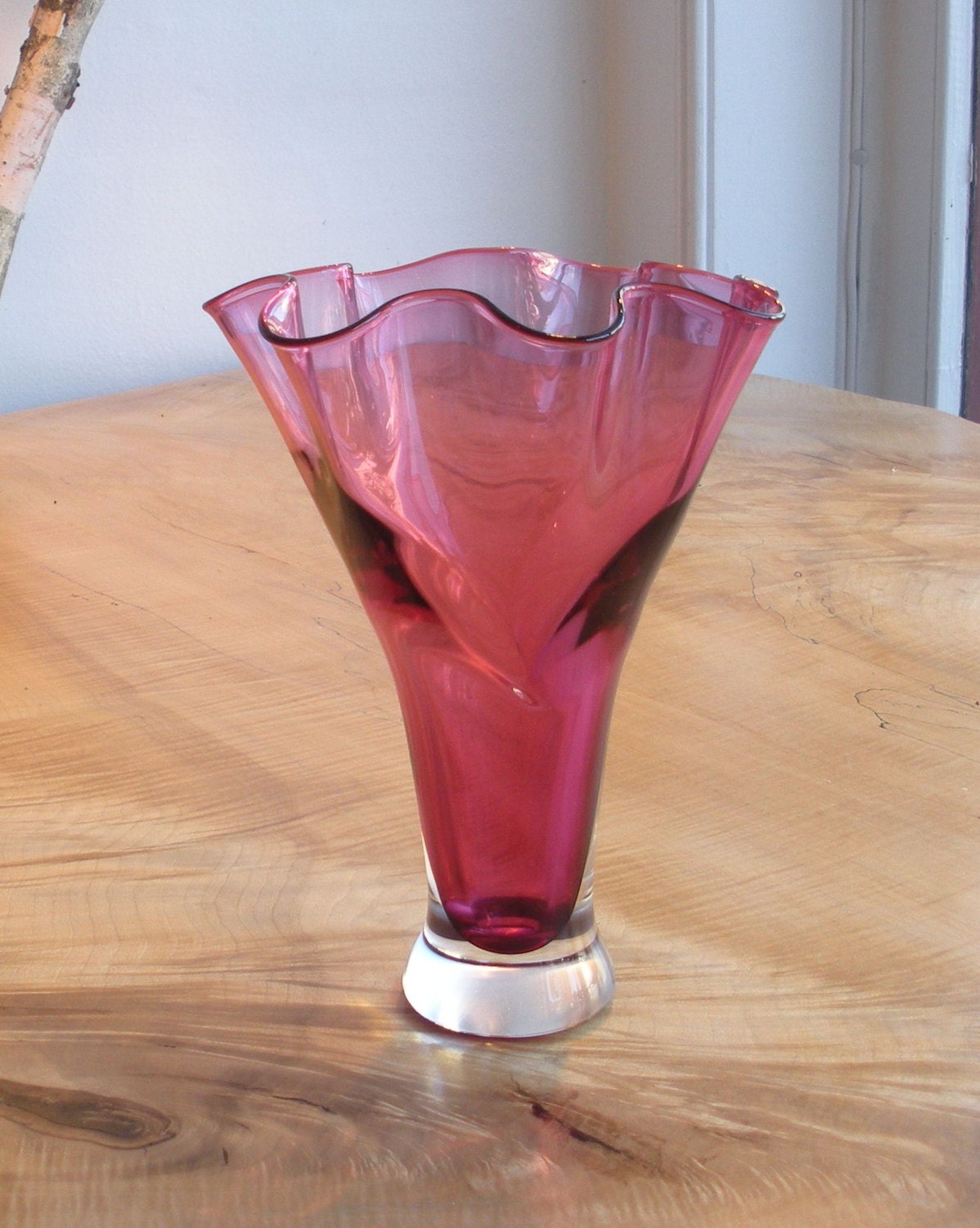 Hand Blown Glass Vase - Ruby Red Flower Top Garden Vase by Jonathan Winfisky