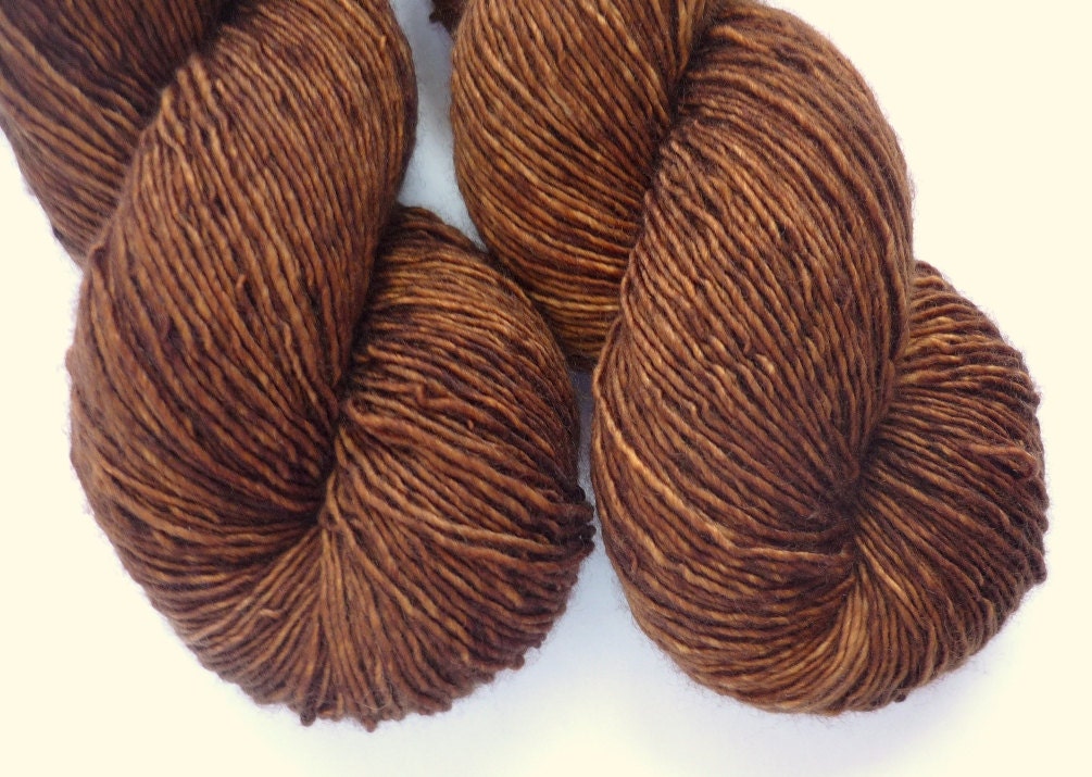 Hand Dyed Sock Yarn - Superwash Merino Single Ply Fingering Weight in Pine Bark Colorway