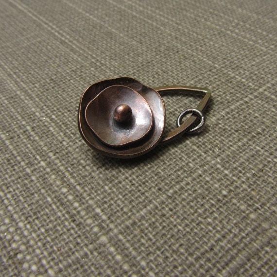 Small Oxidised Copper Poppy and Leaf Toggle Clasp