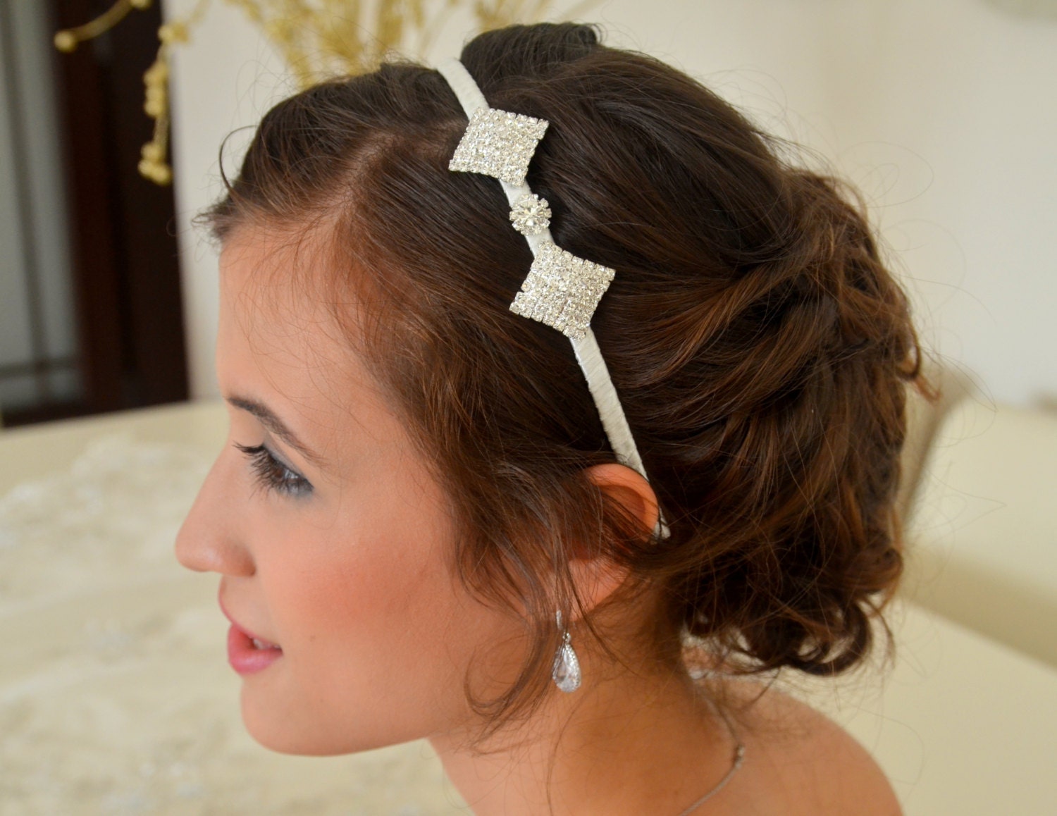 Vintage style ribbon wrapped bridal crystal rhinestone headband wedding acccesory bridal head piece bridal pearl headband bridesmaid gift