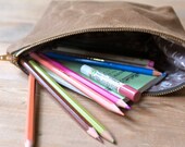 Waxed Canvas Zip Pouch // Lined With Striped Organic Cotton // Pencil Case