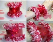 Bracelet RED Hearts, Valentines Day, Strawberries And Cream Window Bangle, Sweetheart Bracelet - Cuff Bracelet - Fiber Bracelet