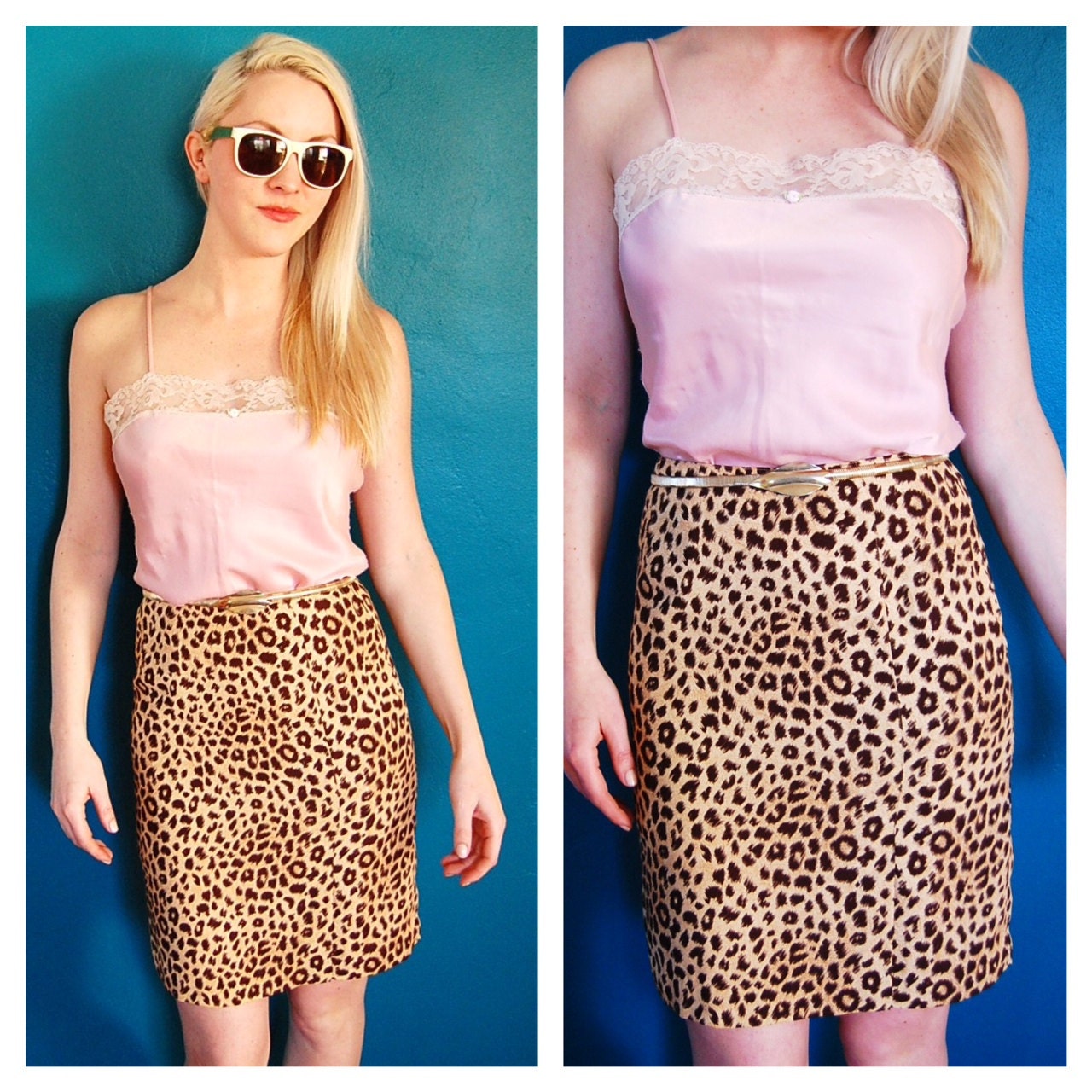 Vintage 90s Leopard Pencil Skirt - High Waisted Body Con Rockabilly Knee Legth - Size 4 / 6
