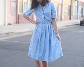 chambray polka dot full skirt button up dress