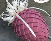 Pierced Ribbon Pinecone Ornament - Mauve Velour with Cream Satin Ribbon