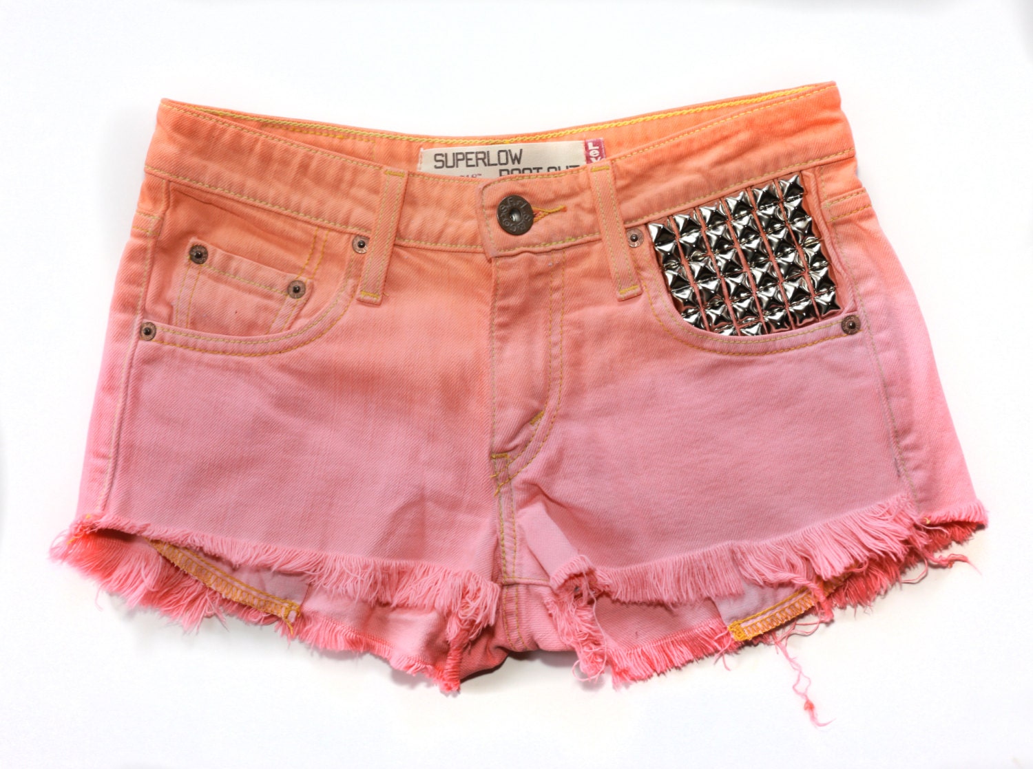 Ombre Dip Dyed and Studded Levi Denim Shorts