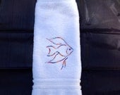 Decorative Machine Embroidered, Angel Fish Design Towel, Embroidery Hand Towel, Guest towel for Bath, Hand Towel, Homemade