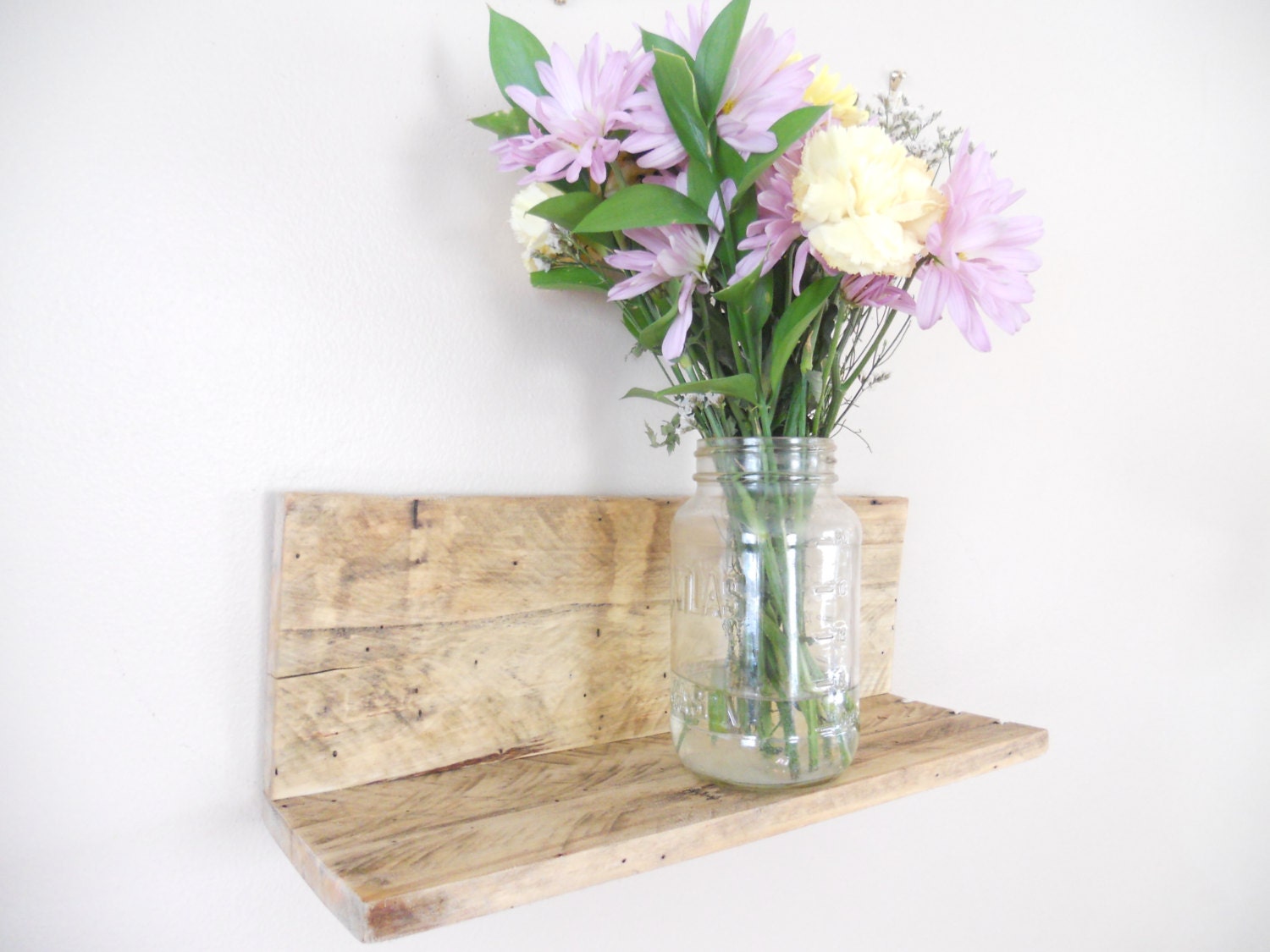 One Handmade Wide Rustic Floating Wall Shelf Natural Linseed Oil Finish Reclaimed Pallet Wood Upcycled Primitive