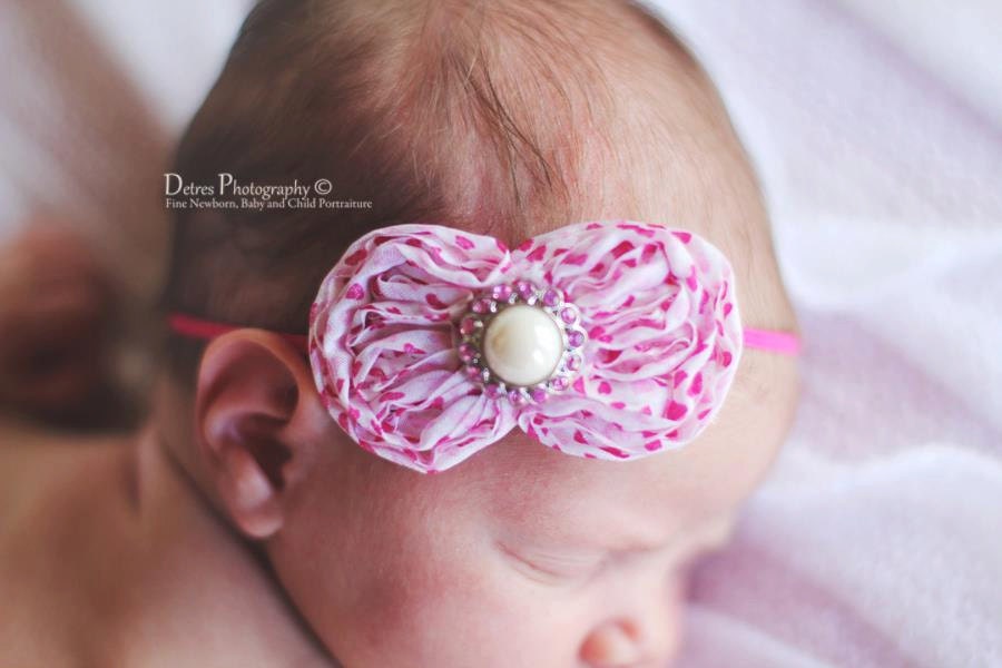 Vintage Newborn Inspired Rosette Bow Shape Headband Ready To Ship