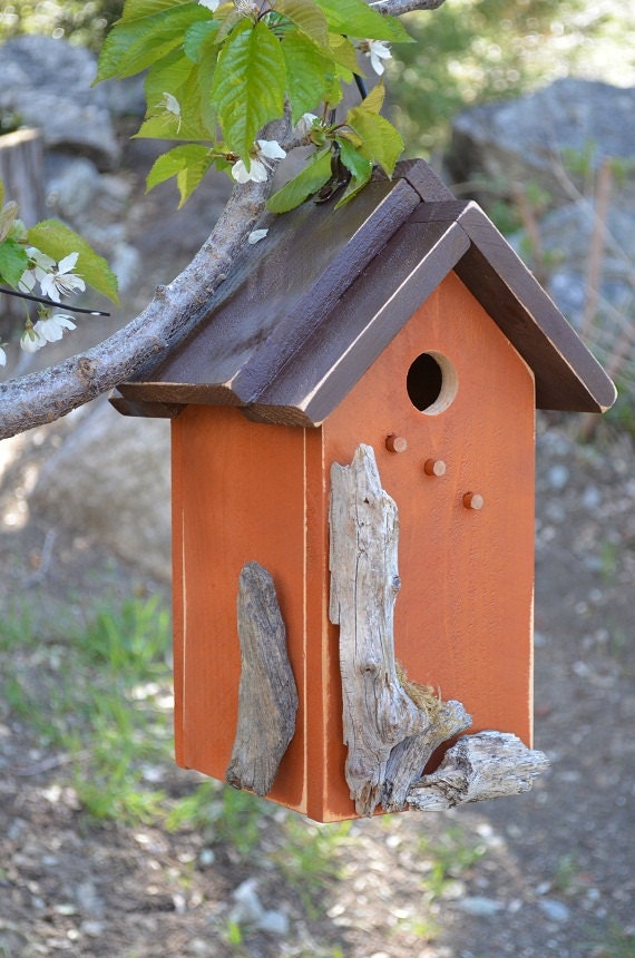 Birdhouse Rustic Garden Yard Art Wood Rustic Birdhouses Birds Box RePurposed Driftwood Handmade Hand Painted Bird House Free Shipping