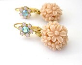 Palest pink and aqua flower Earrings Drop Dangle Earrings Handmde Jewelry Crystal Flower earrings Aqua & Rosewater Opal Handmade earrings