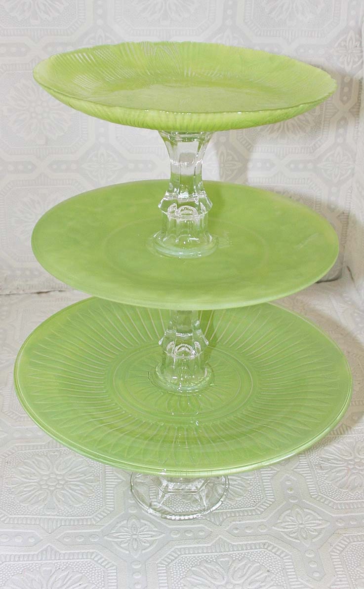 Lime Green Shabby Chic 3 Tier Vintage Reclaimed Cupcake Stand Made To order