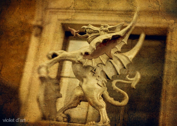 SALE Gothic Photograph. Dragon photo. statue, dark. City of London Dragon, London Bridge. travel photo. antique