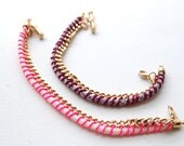 Neon Pink and White // Oxblood Red and Grey // Gold Plated // Woven Curb Chain Bracelet