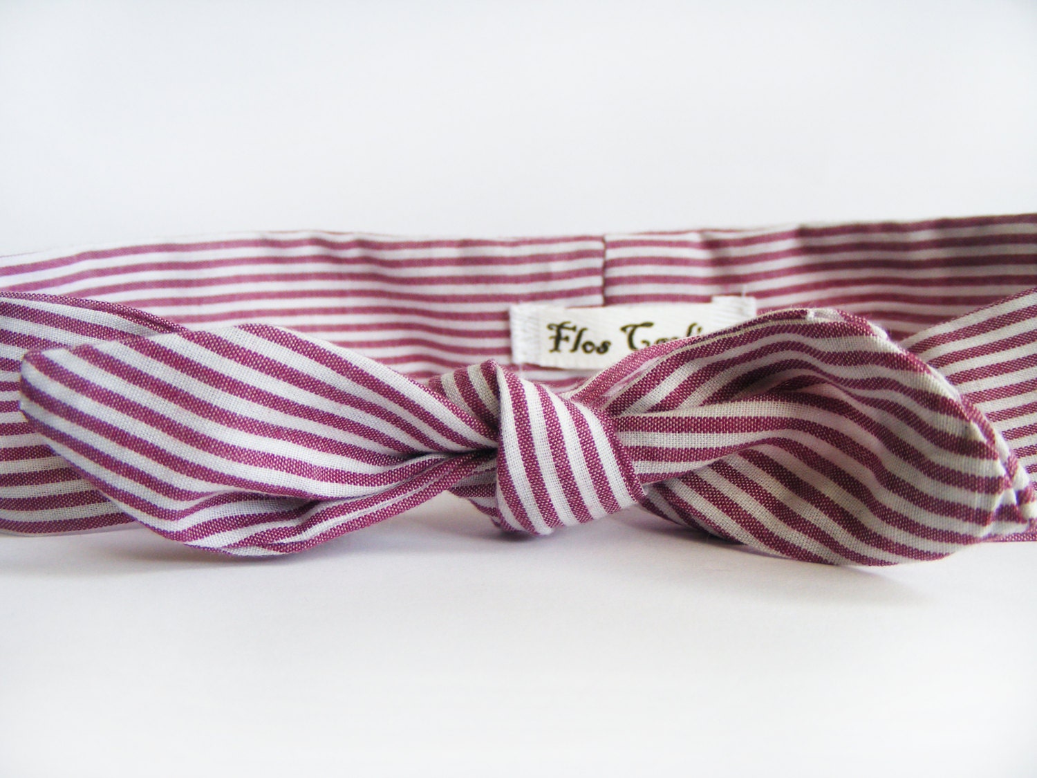 Red Stripes Fabric Headband - Cotton Headband - Bow Headband - Non Wire Headband - Boho Headband