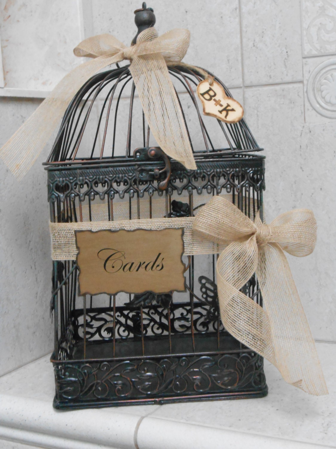 Wedding Birdcage Card Holder / Wedding Card Box / Rustic Burlap Wedding