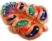 Embroidered Flower Applique.Sew on Floral Applique Embroidery Applique with rhinestones. 4.4" long
