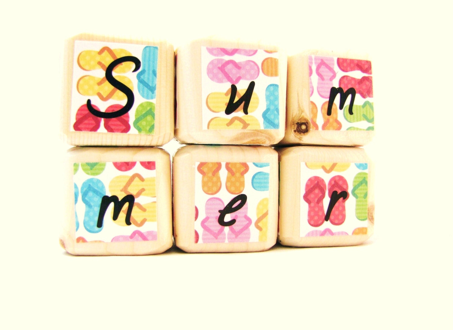 SUMMER Decoration. Seasonal Decor. Wood Blocks. Housewarming Gift. Rainbow. Flip Flops. READY to SHIP