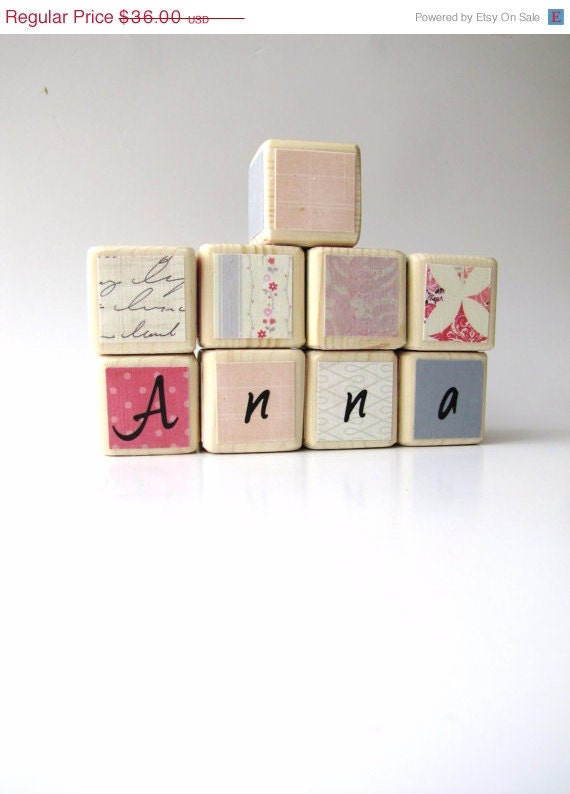 Birthday SALE 15% OFF Wood childrens BLOCKS. Pink, Grey, Neutral. Shabby chic nursery decor. Baby shower Gift. Signing party.