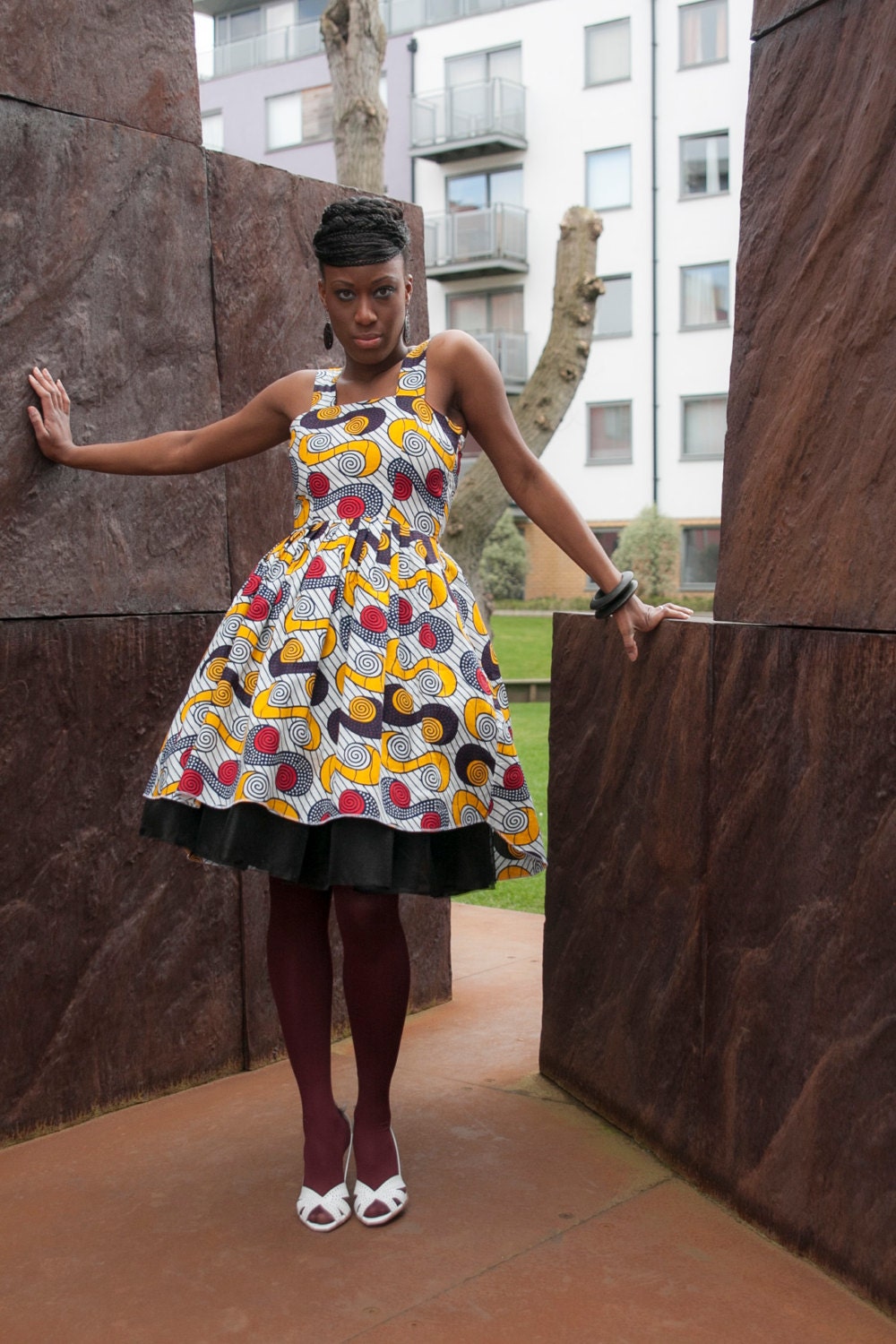 African multi print strap dress
