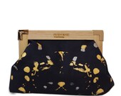 Deep blue  wood Clutch -  silver & gold Abstract Rorschach - One of a kind