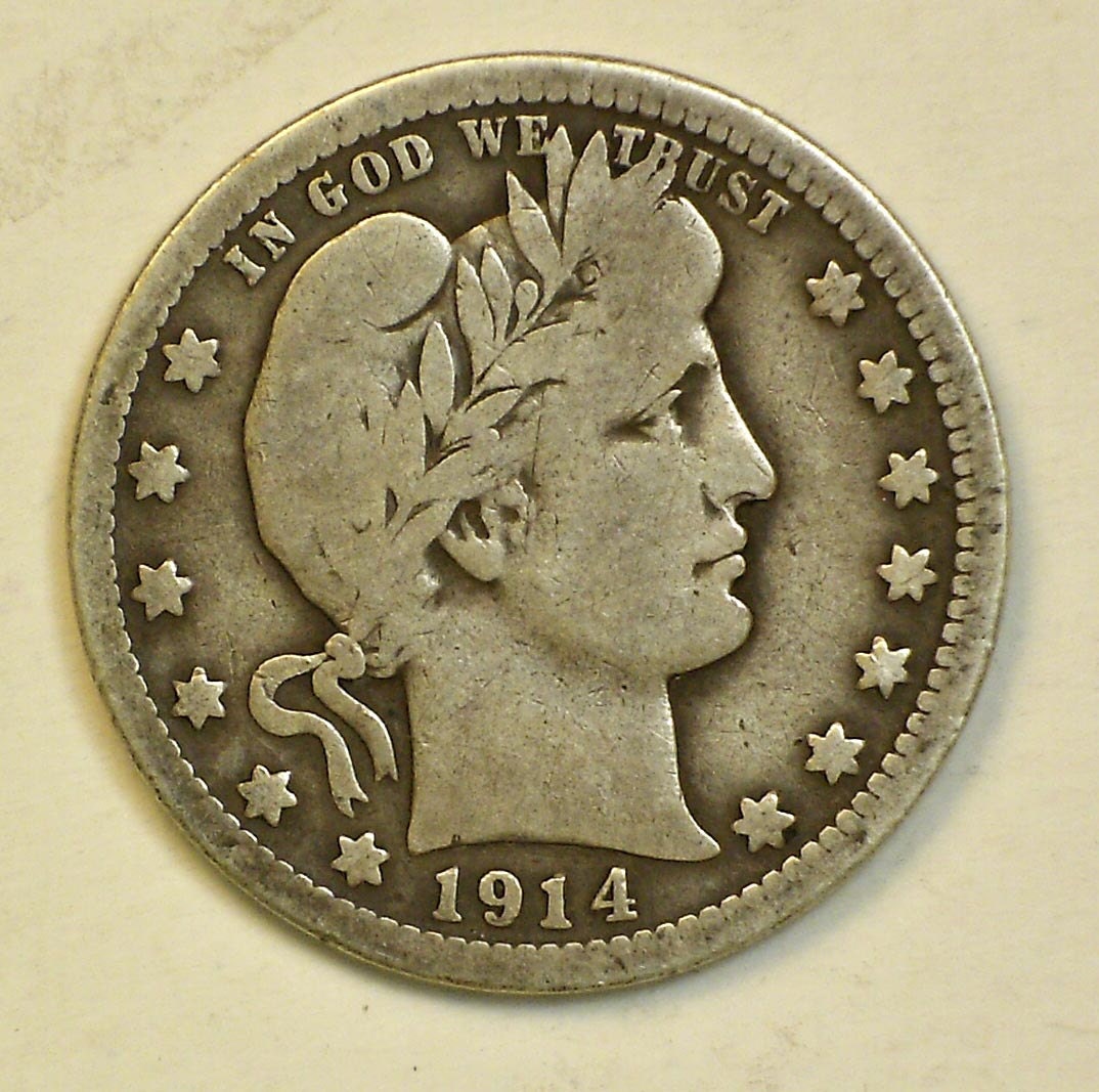 1914 barber quarter VG Condition    great value          rare find