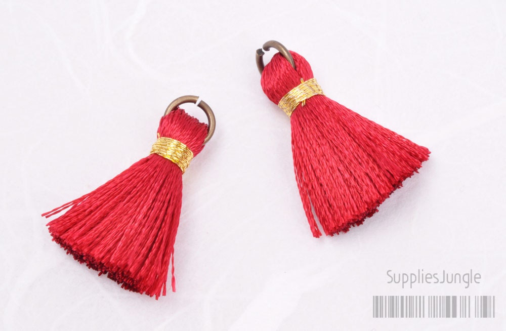 T002-RA-IG// Indian Red, Gold Rayon Tassel Pendant, 2pcs, 23mm