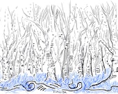 Birch Inspired Patterned Landscape, OOAK original ACEO (pen and ink, hand drawn)