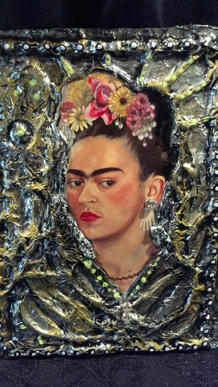 Frida Kahlo Embossed Mixed Media assemblage