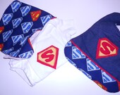 FREE USA SHIPPING,Custom Appliqued Superman Onesie attached & Bib set, Boy bibs, Super Hero onesie, Boy bib set, superman Baby Shower