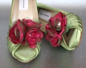 SAMPLE SALE Wedding Shoes -- Lime Green Raspberry and Green Flowers -- Size 7 Only