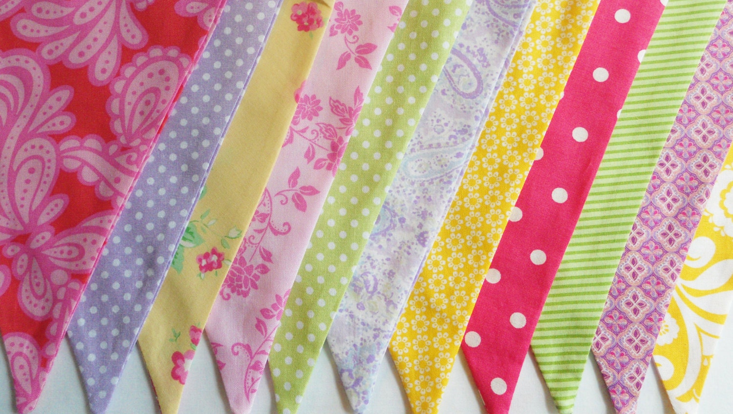 Pastel Shabby Chic Bunting - Fabric Flags Banner - Pennant Flags, Girl's Birthday, Photo Prop, Baby Shower, Nursery Pink Yellow Green Purple