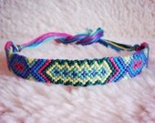 Friendship Bracelet - READY TO SHIP: Braided Handmade Embroidery Floss Fiber Friendship Bracelet - Small Tribal Diamonds