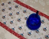 Table Runner American Pie Patriotic Red White  Blue Kerchief Tabletop Dining