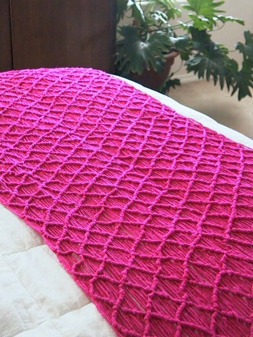 Vintage Fred Leighton Fuschia Fuchsia Woven Shawl Bed Runner Sofa Couch Blanket 80" x 27"