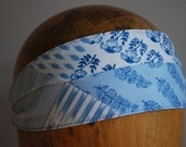 Reversible Washable Recycled Cotton Fabric Headband In White And Blue 80
