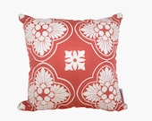 Cushion cover Moorish design. White design on coral linen/cotton 40cm x 40cm