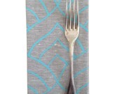 Aqua Dome design on natural linen napkins x4